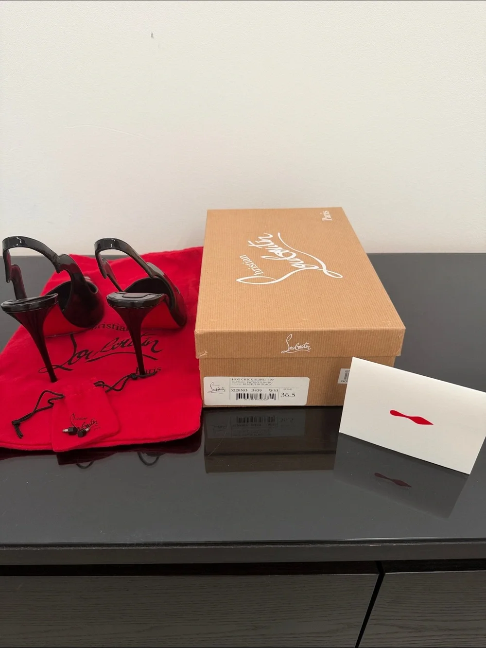Christian Louboutin Black Patent Slingback Pointed-Toe Pumps